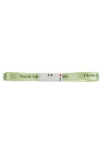 Geschenkband Stoff grün "Danke/Thank you" 3m, 10mm breit